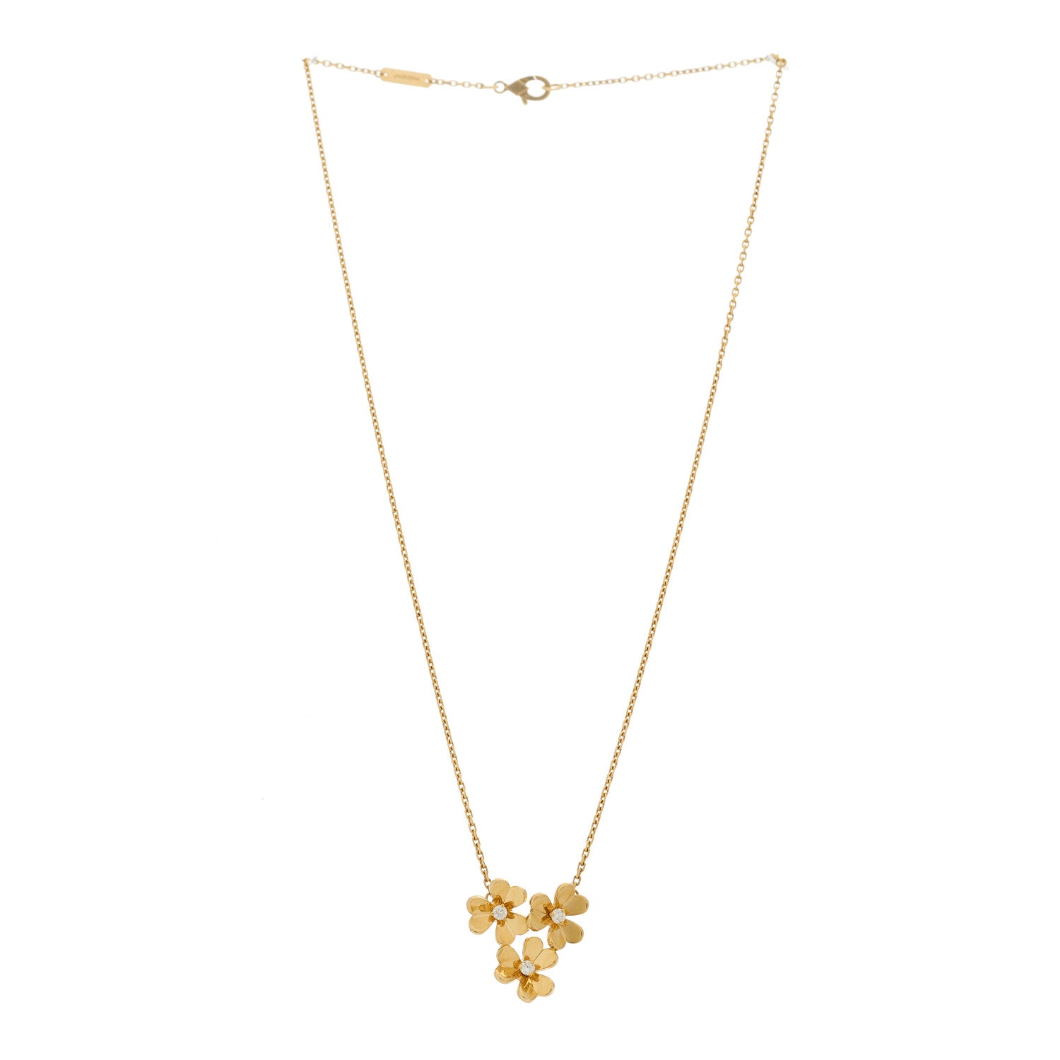 Van Cleef & Arpels 18K Yellow Gold Diamond Mini Frivole 3 Flowers Pendant Necklace 3 of 5