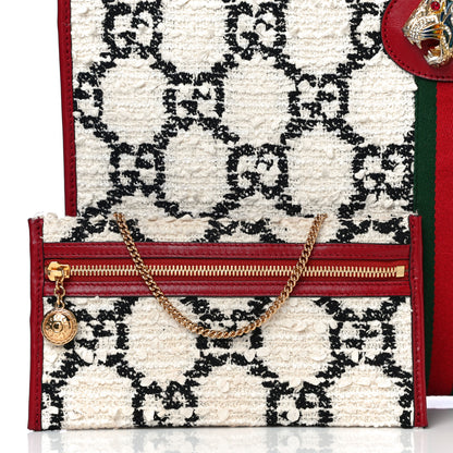 Gucci Tweed GG Monogram Large Rajah Chain Tote White Black Romantic Cherry 10 of 24