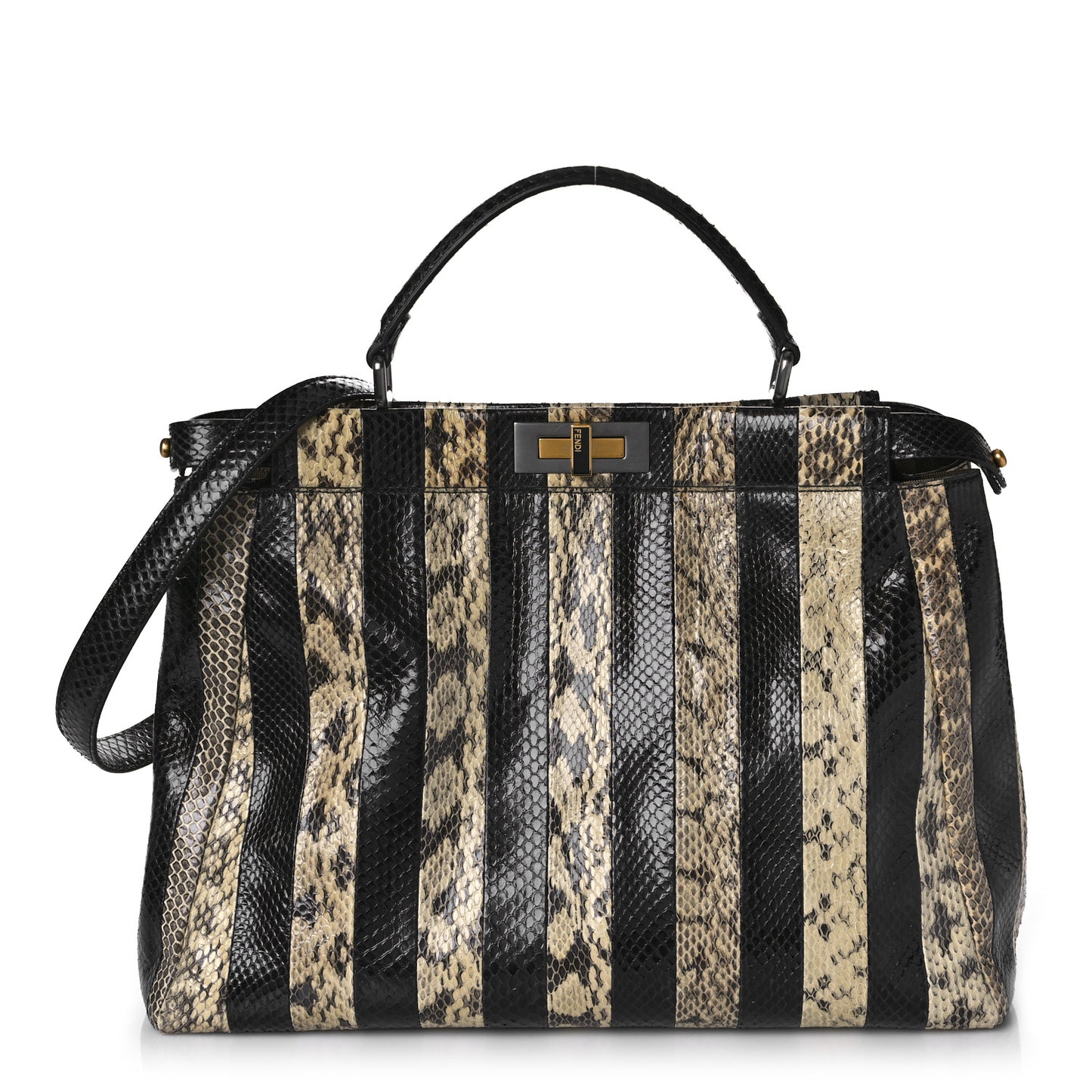 Snakeskin Striped Large Peekaboo Iconic Satchel Natural Black
