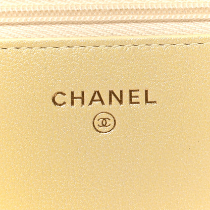 Chanel Cloudy Pearly Goatskin Quilted Wallet on Chain WOC Light Yellow 6 of 10