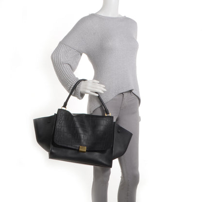 Celine Crocodile Embossed Large Trapeze Black 2 of 9