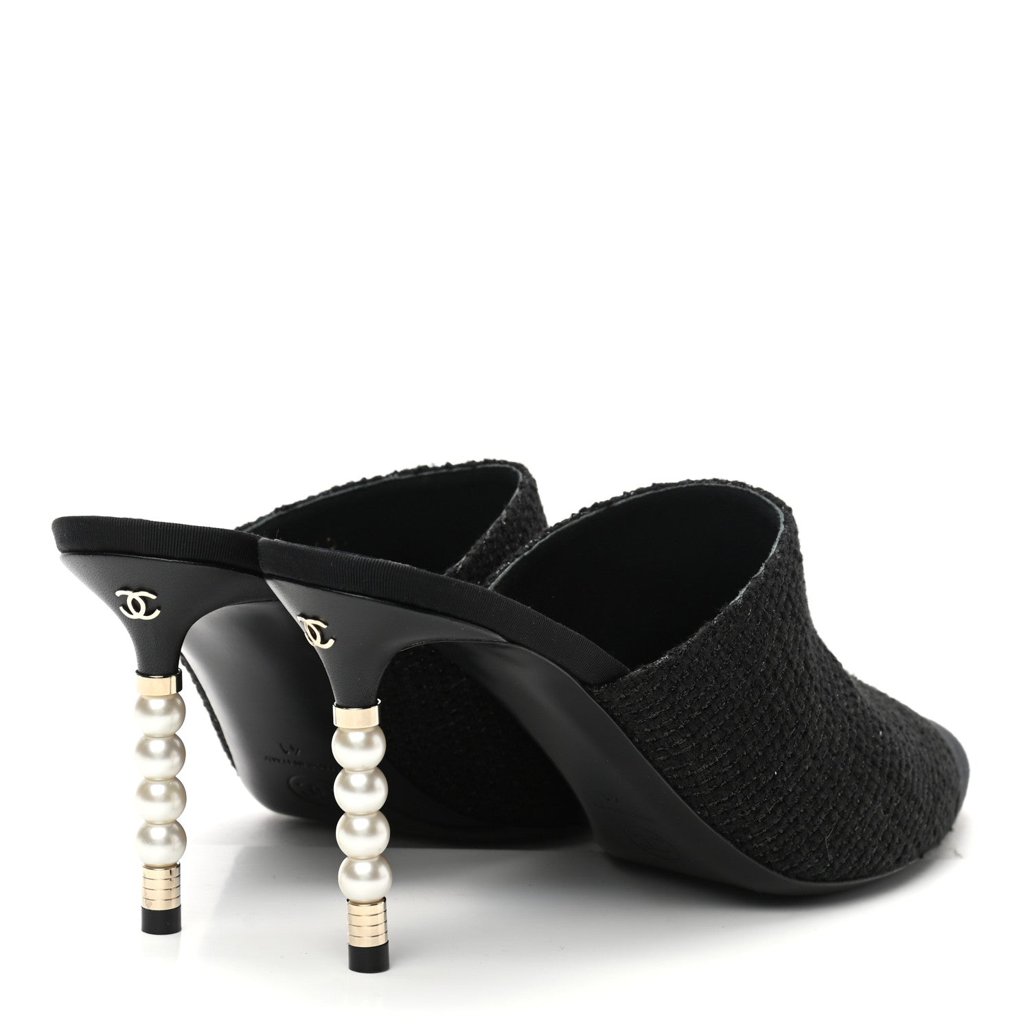 Chanel Tweed Grosgrain Cap Toe Pearl Mule 41 Black 4 of 8