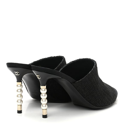Chanel Tweed Grosgrain Cap Toe Pearl Mule 41 Black 4 of 8