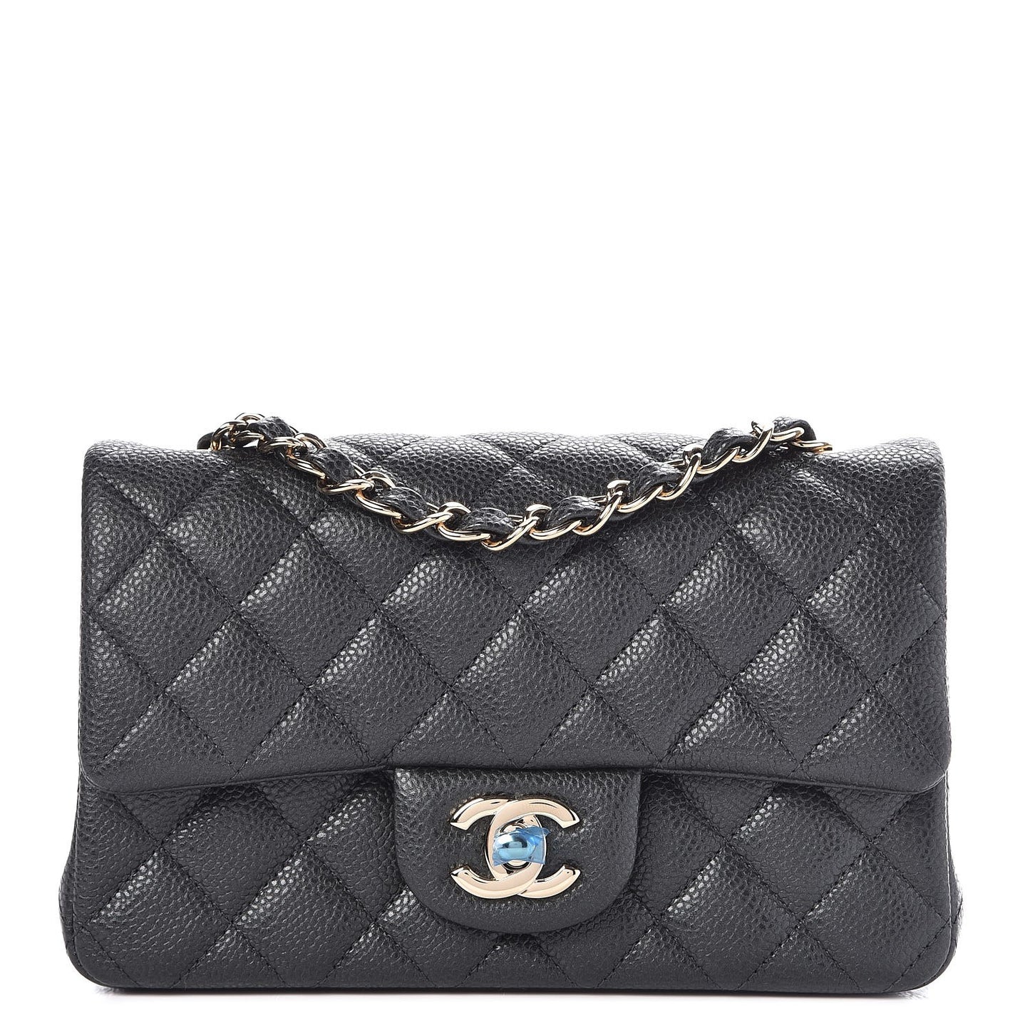 Caviar Quilted Mini Rectangular Flap Dark Grey
