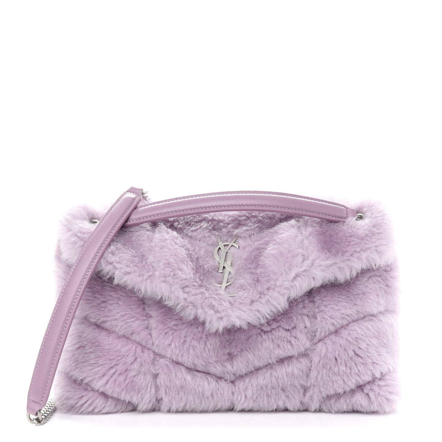 Merino Shearling Lambskin Quilted Small Loulou Puffer Monogram Chain Satchel Lila