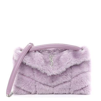Saint Laurent Merino Shearling Lambskin Quilted Small Loulou Puffer Monogram Chain Satchel Lila 1 of 9