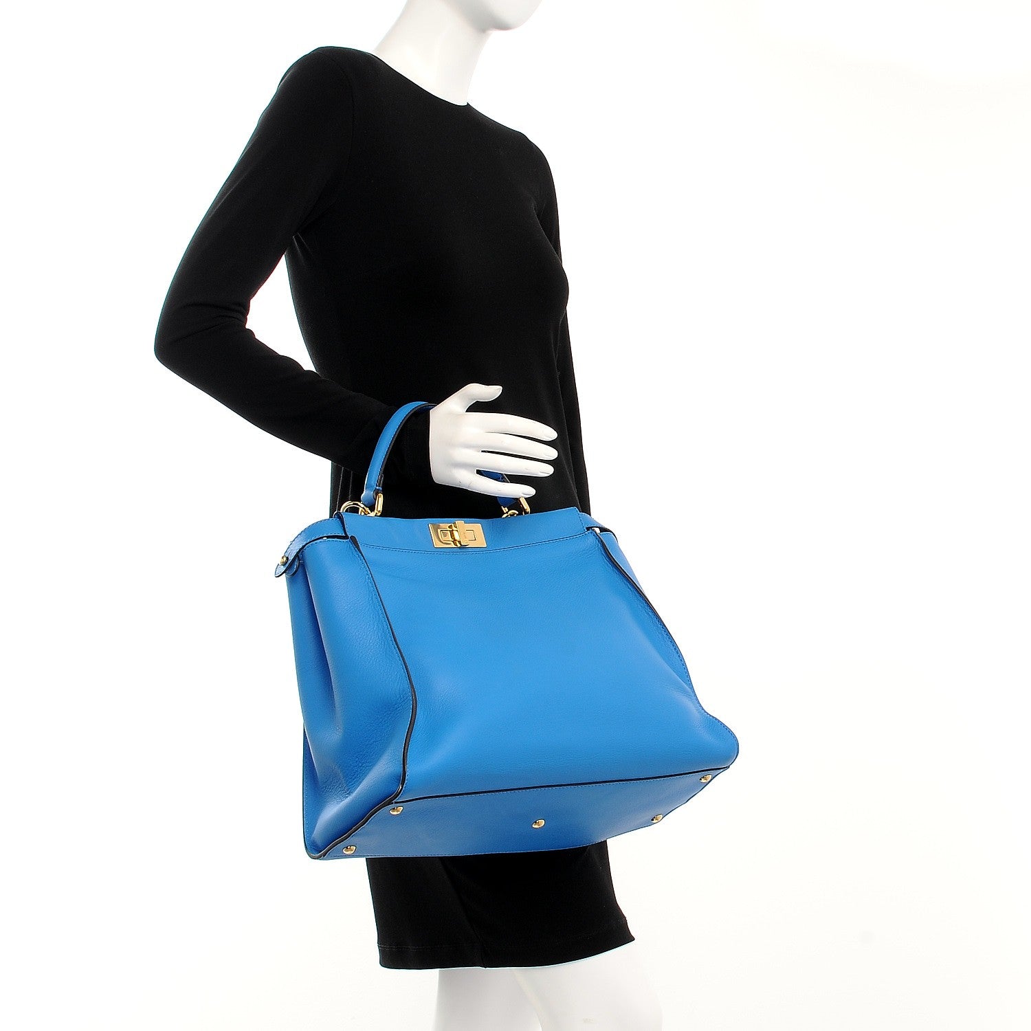 Fendi Vitello Seta Studded Monster Eyes Large Peekaboo Iconic Satchel Blue Royal Black Multicolor 3 of 11