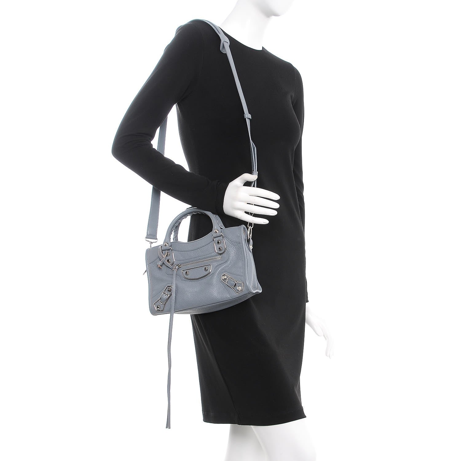 Balenciaga Chevre Silver Metallic Edge Hardware Mini City Bleu Acier 2 of 7
