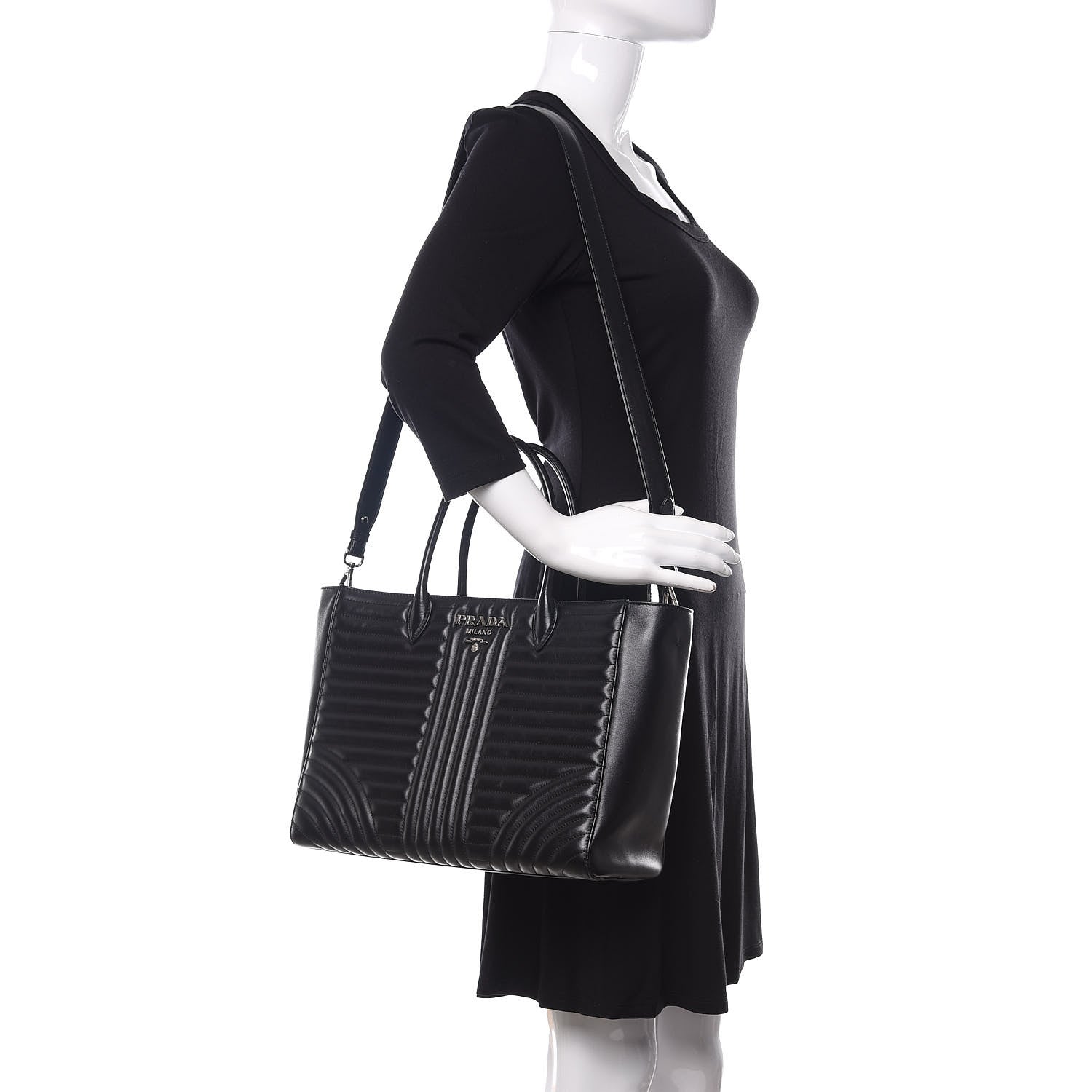 Prada Soft Calfskin Impunture Diagramme Tote Black 2 of 10