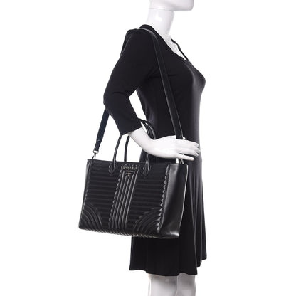 Prada Soft Calfskin Impunture Diagramme Tote Black 2 of 10