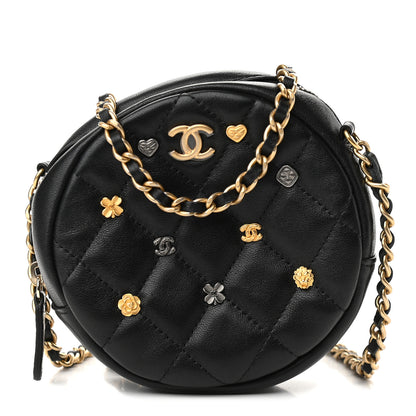 Chanel Lambskin Quilted Studded Round Clutch With Chain Black 1 of 9