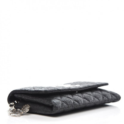 Chanel Glitter Fabric Quilted Flap Clutch With Butterfly Chain Black 4 of 7