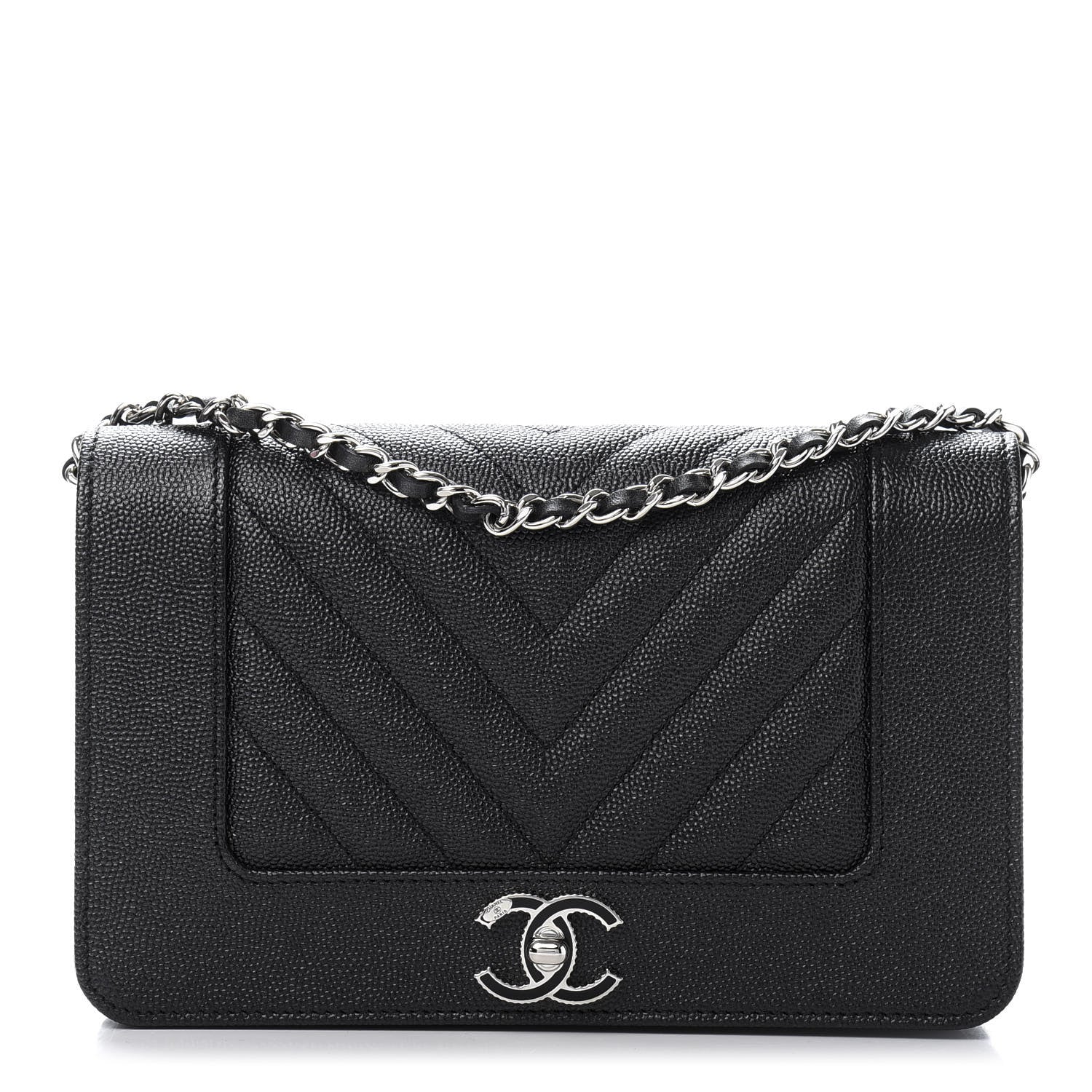 Chanel Caviar Chevron Quilted Vintage Mademoiselle Wallet On Chain WOC Black 1 of 12