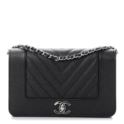 Chanel Caviar Chevron Quilted Vintage Mademoiselle Wallet On Chain WOC Black 1 of 12