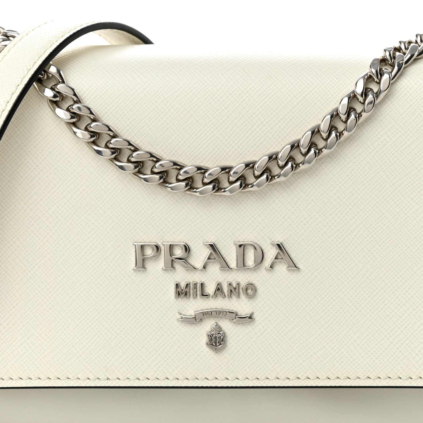 Soft Calfskin Saffiano Chain Crossbody Bag White Black
