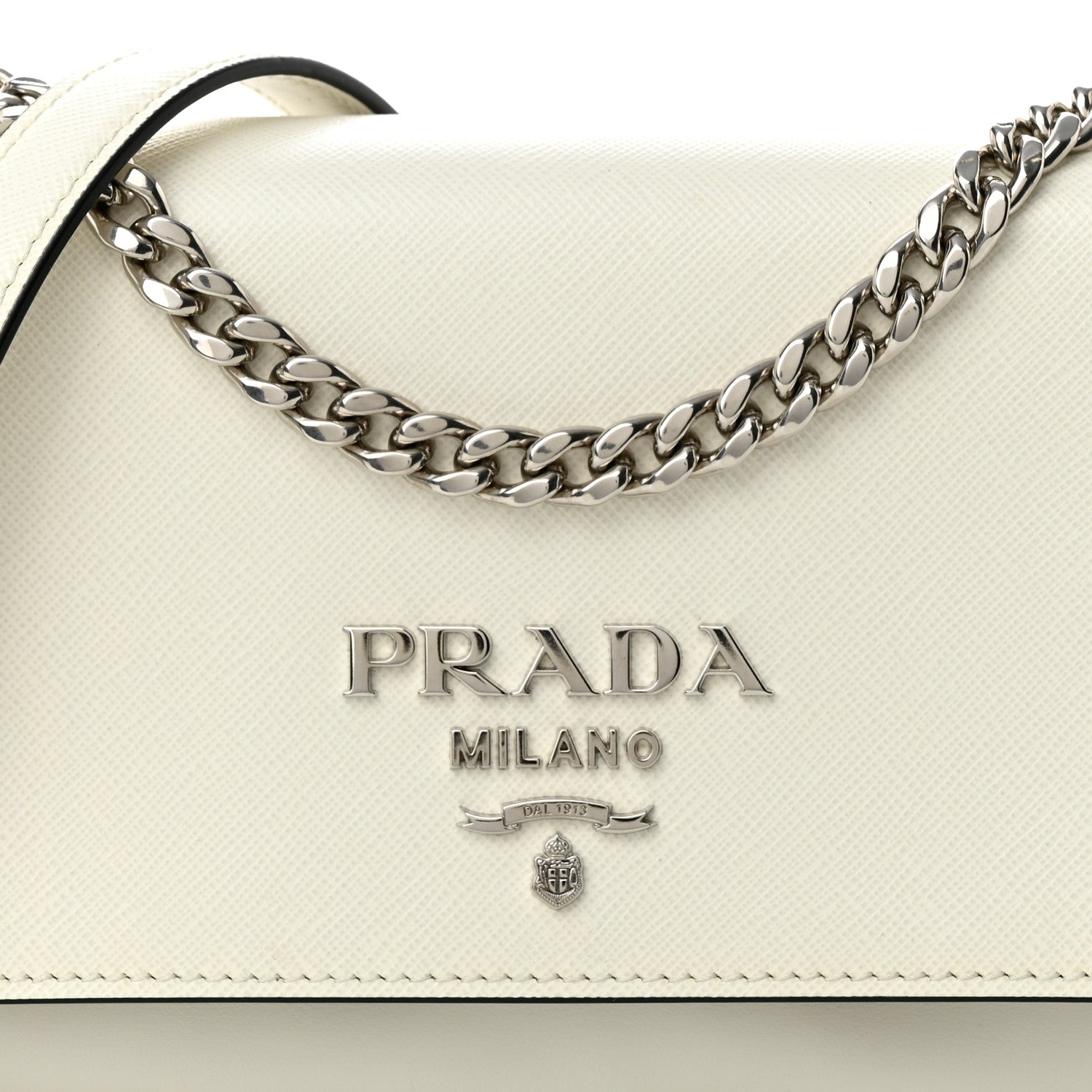 Prada Soft Calfskin Saffiano Chain Crossbody Bag White Black 7 of 9
