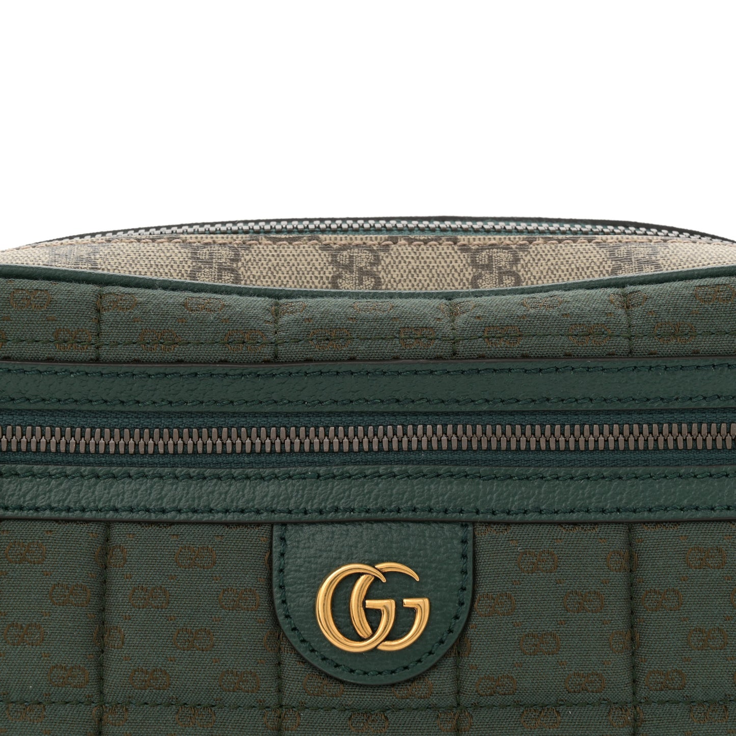Monogram GG Mignon Textured Dollar Calfskin GG Supreme Monogram Quilted Mini GG Belt Bag Green Beige Ebony