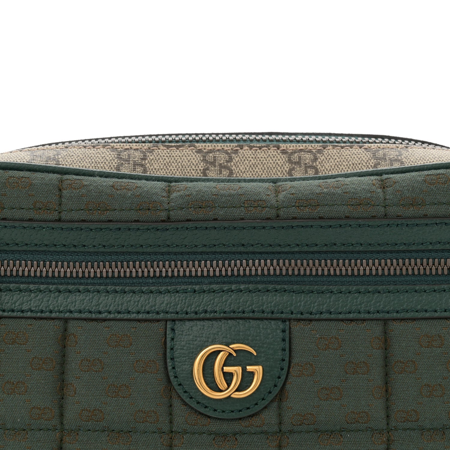 Gucci Monogram GG Mignon Textured Dollar Calfskin GG Supreme Monogram Quilted Mini GG Belt Bag Green Beige Ebony 8 of 12