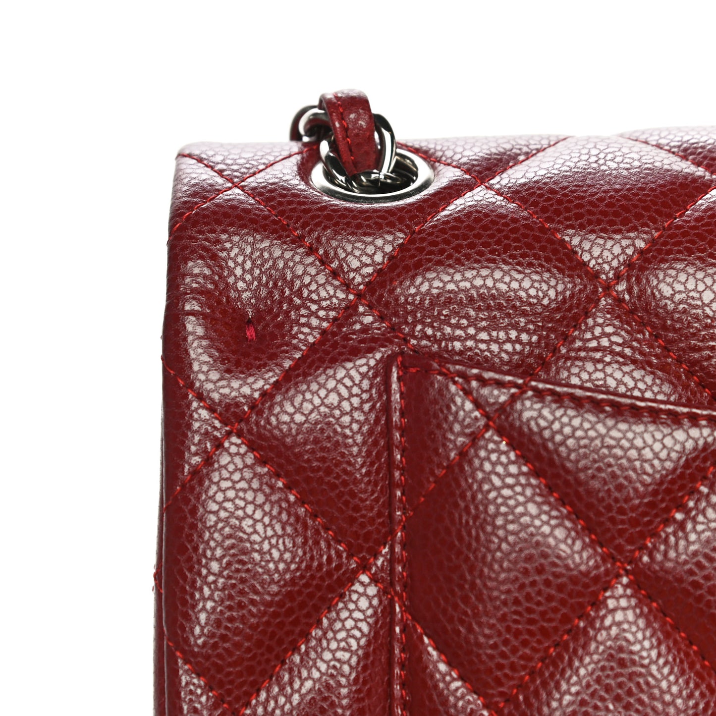 Caviar Quilted Jumbo Double Flap Dark Red