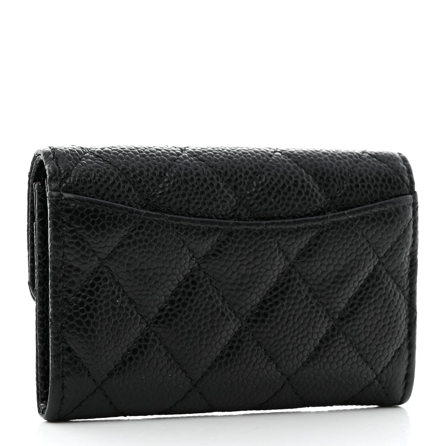 Caviar Quilted Flap Card Holder Wallet Black