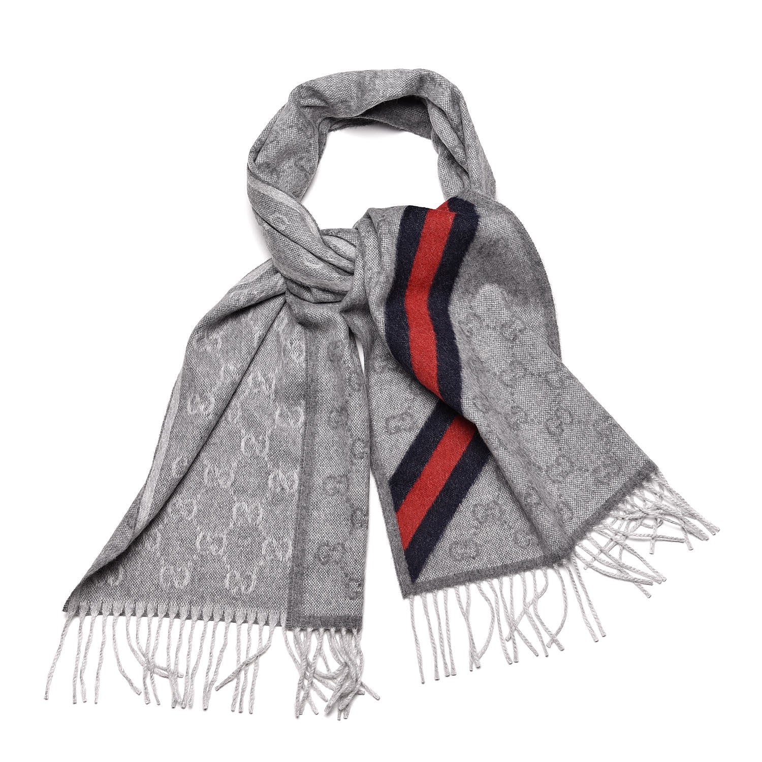 Gucci Wool Angora Monogram Web New Nikky Scarf Zinc Blue 1 of 5