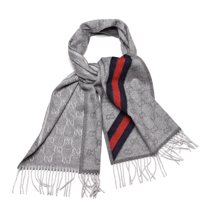 Gucci Wool Angora Monogram Web New Nikky Scarf Zinc Blue 1 of 5