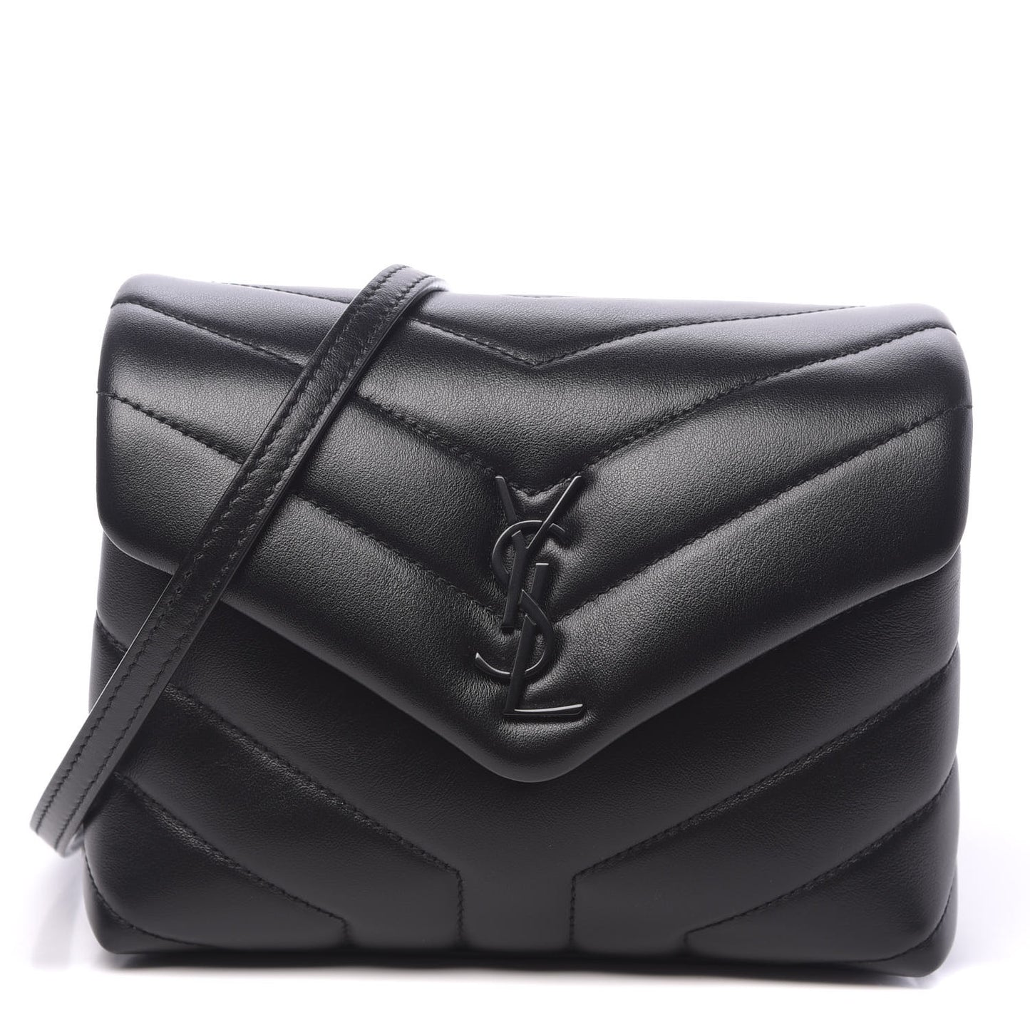Calfskin Y Quilted Monogram Toy Loulou Crossbody Bag Black