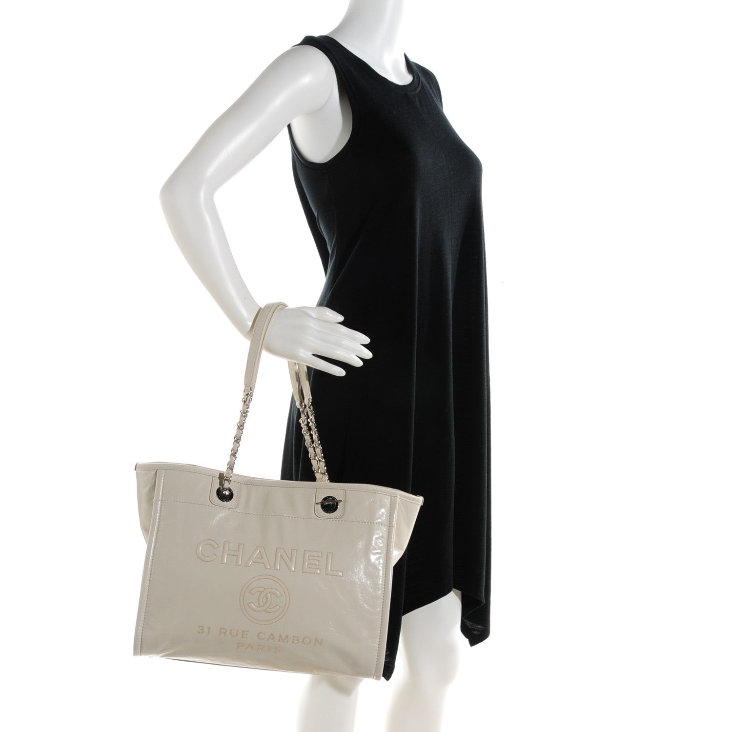Chanel Glazed Calfskin Small Deauville Tote Ivory 2 of 7