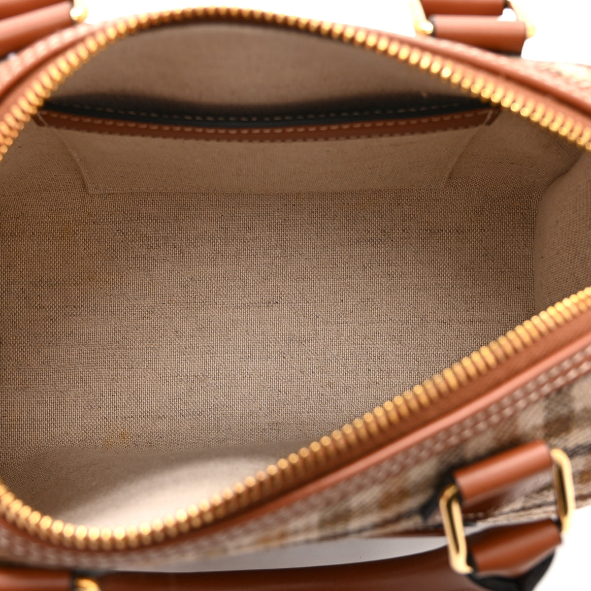 Celine Tweed Calfskin Triomphe Small Boston Bag Tan 5 of 10