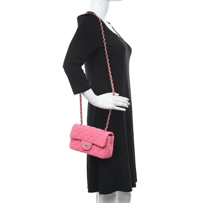 Chanel Wool Tweed Quilted Mini Rectangular Flap Dark Pink Fuchsia 2 of 10