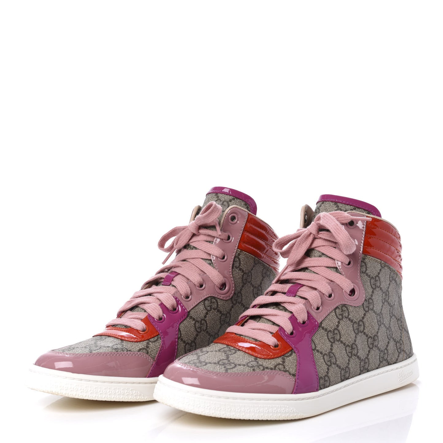 GG Supreme Monogram Patent Womens High Top Sneakers 39.5 Beige Carmine Rose New Rosette