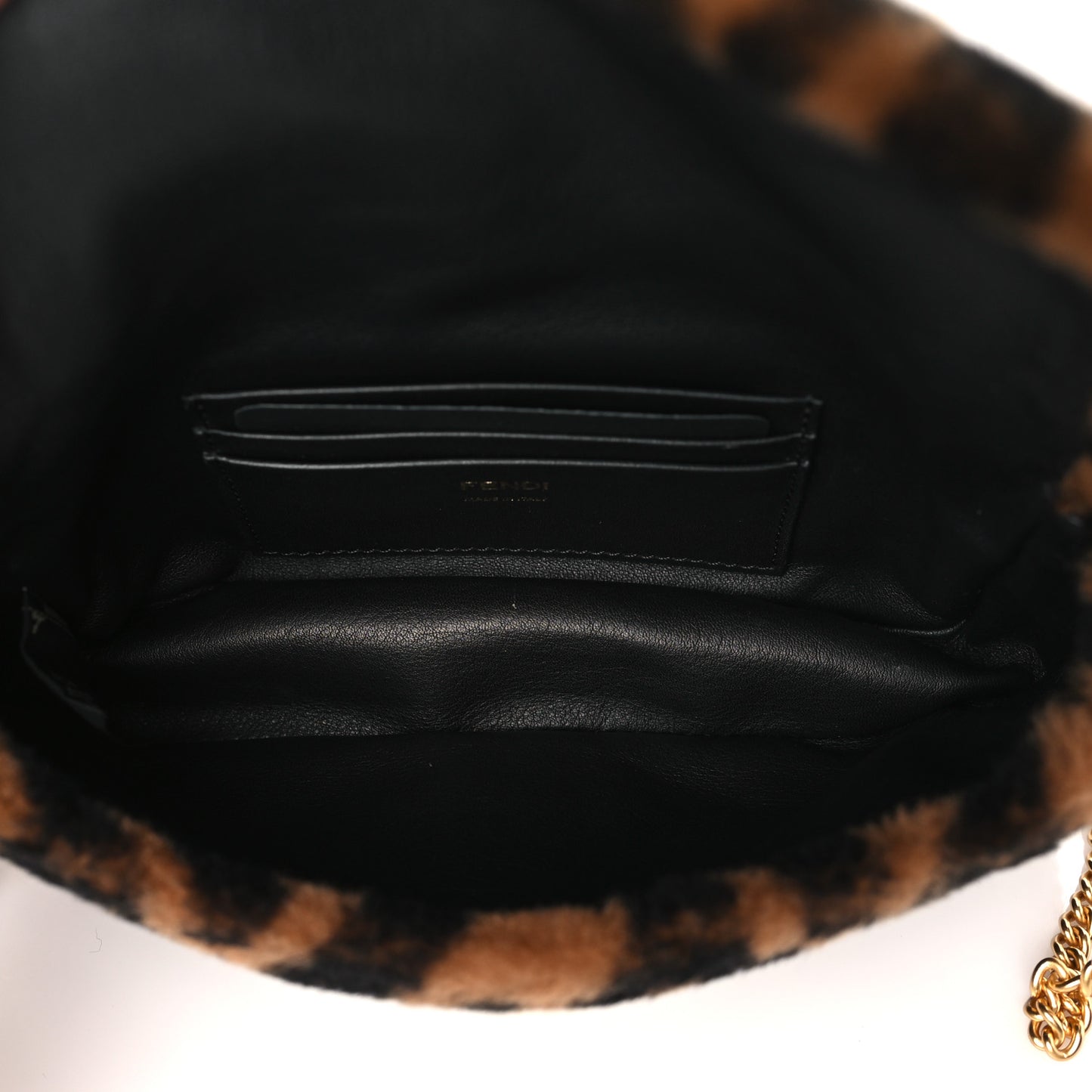 Shearling Vitello Dolce Macro FF 1974 Mini Baguette Tobacco Black