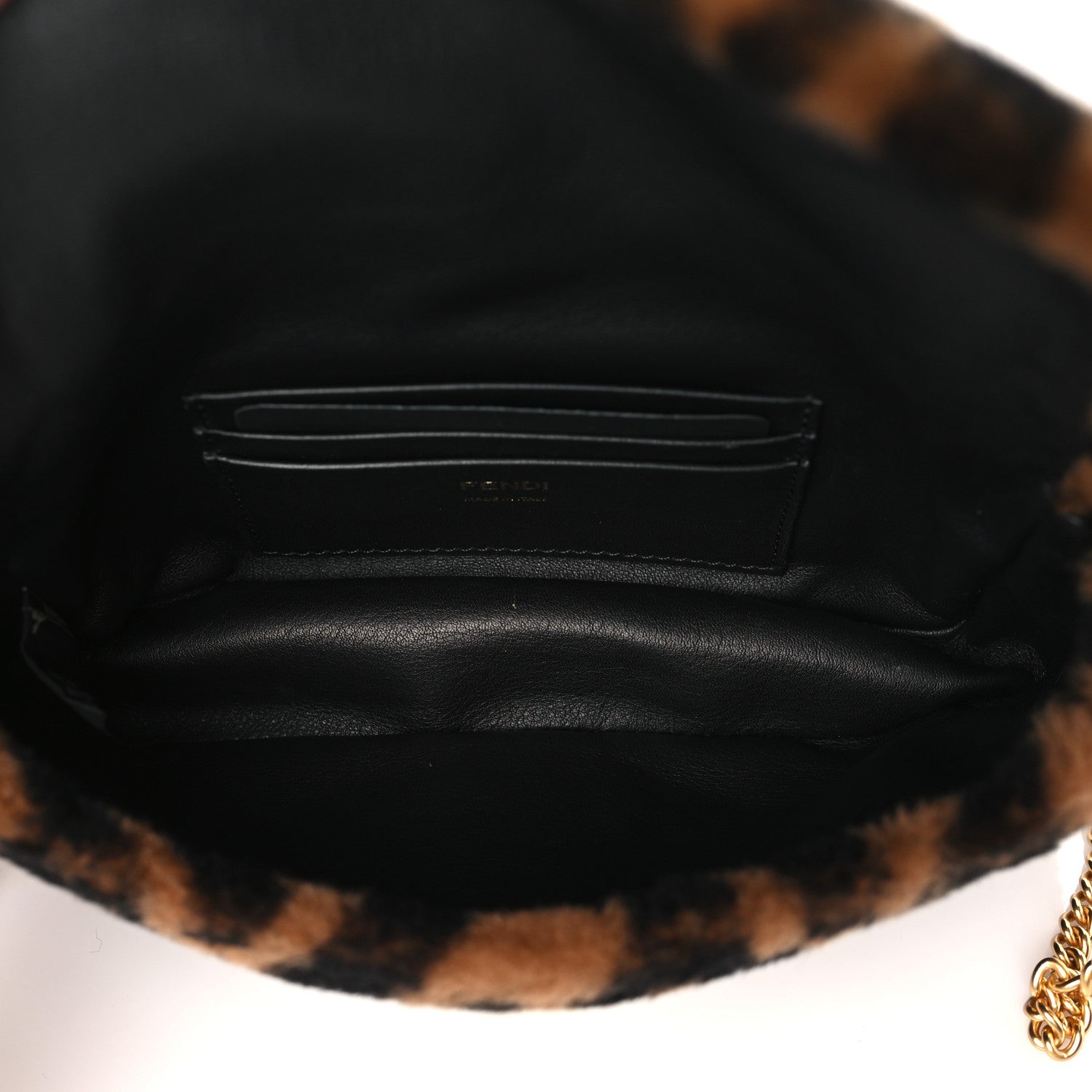 Fendi Shearling Vitello Dolce Macro FF 1974 Mini Baguette Tobacco Black 5 of 11