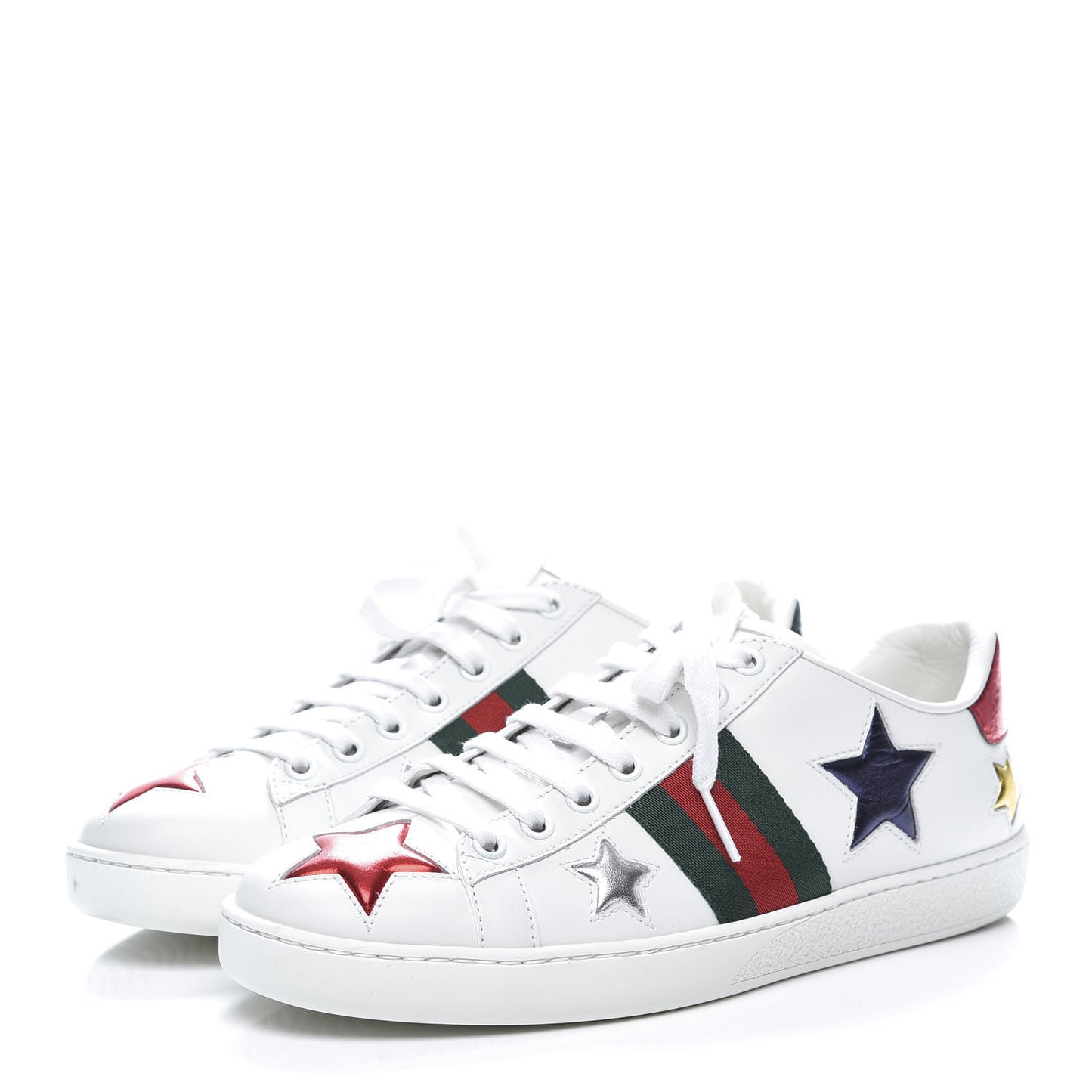 Calfskin Ayers Web Star Embroidered Womens Ace Sneakers 37.5 White Multi