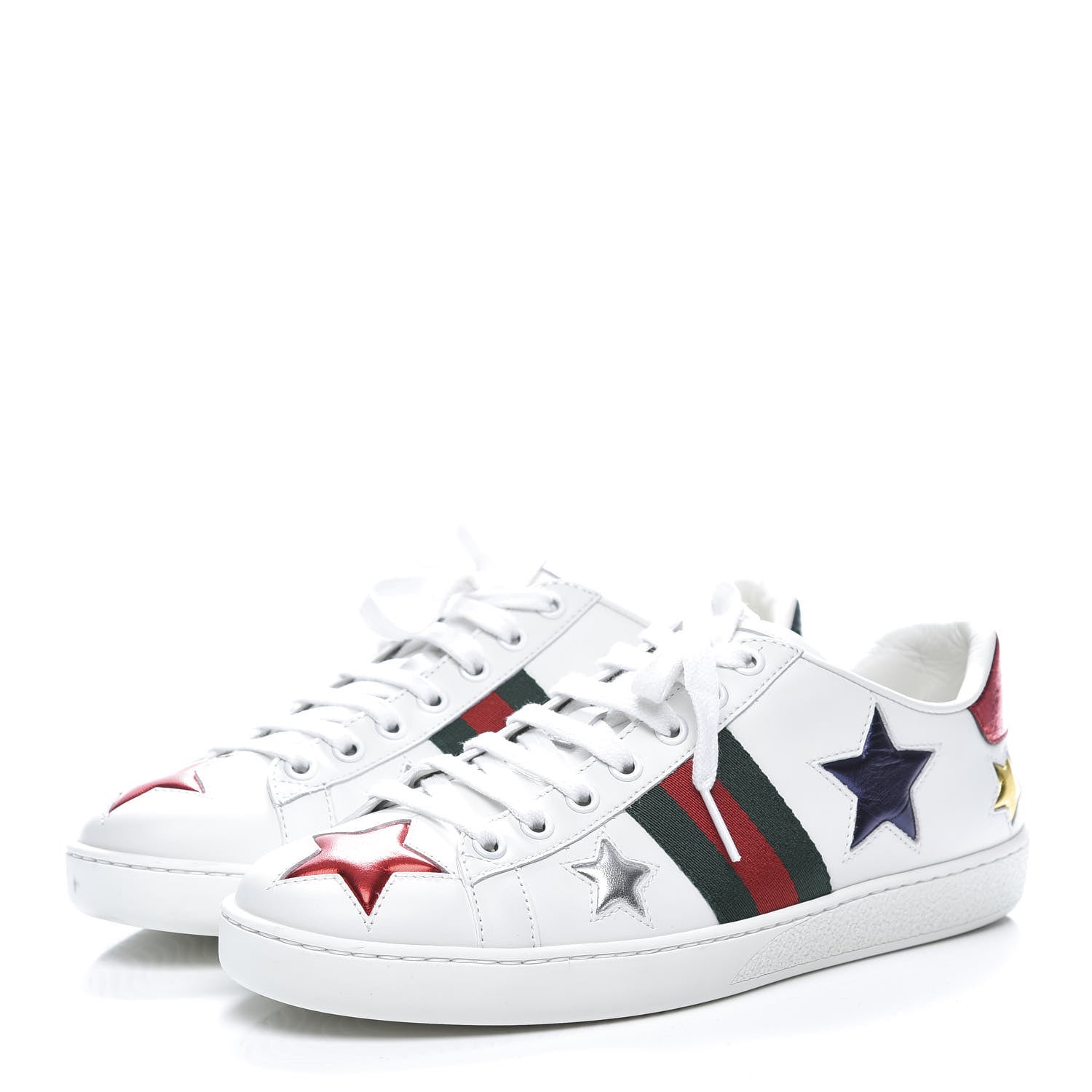 Gucci Calfskin Ayers Web Star Embroidered Womens Ace Sneakers 37.5 White Multi 3 of 11
