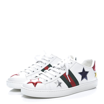Gucci Calfskin Ayers Web Star Embroidered Womens Ace Sneakers 37.5 White Multi 3 of 11
