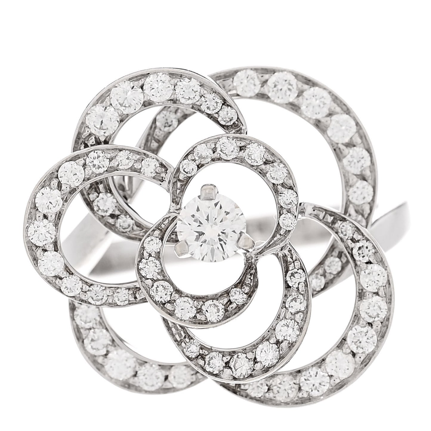 18K White Gold Diamond Medium Fil de Camelia Ring 49 5