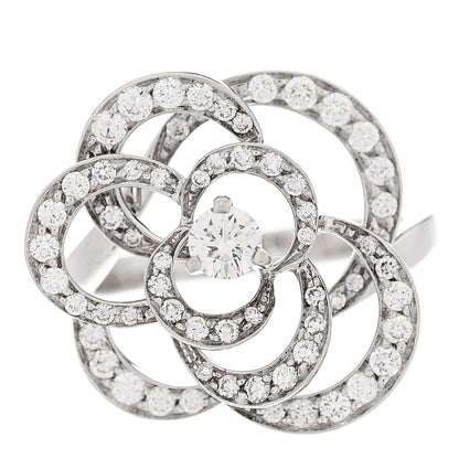 Chanel 18K White Gold Diamond Medium Fil de Camelia Ring 49 5 1 of 5