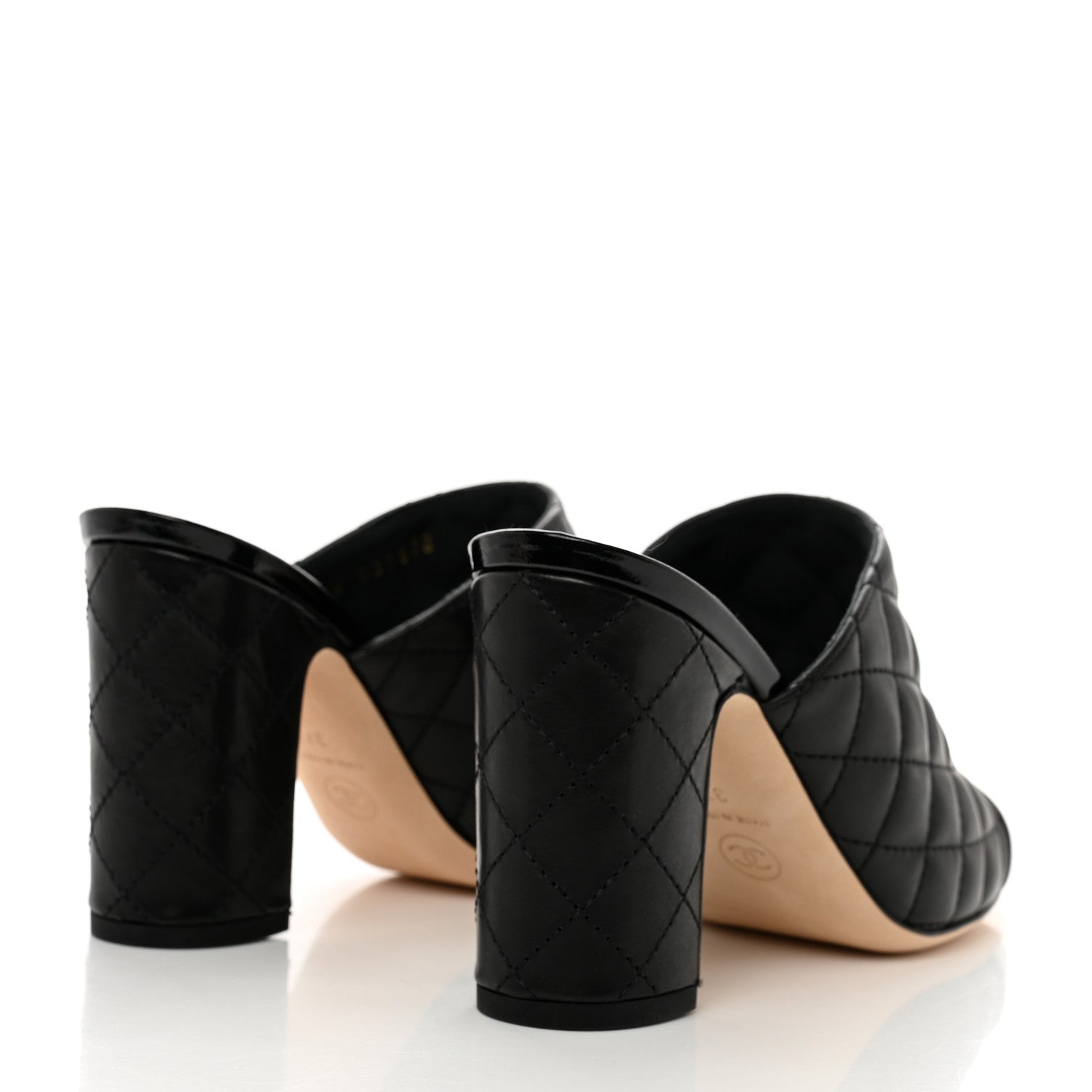 Chanel Patent Calfskin Quilted Cap Toe CC Mules 37 Black 4 of 9