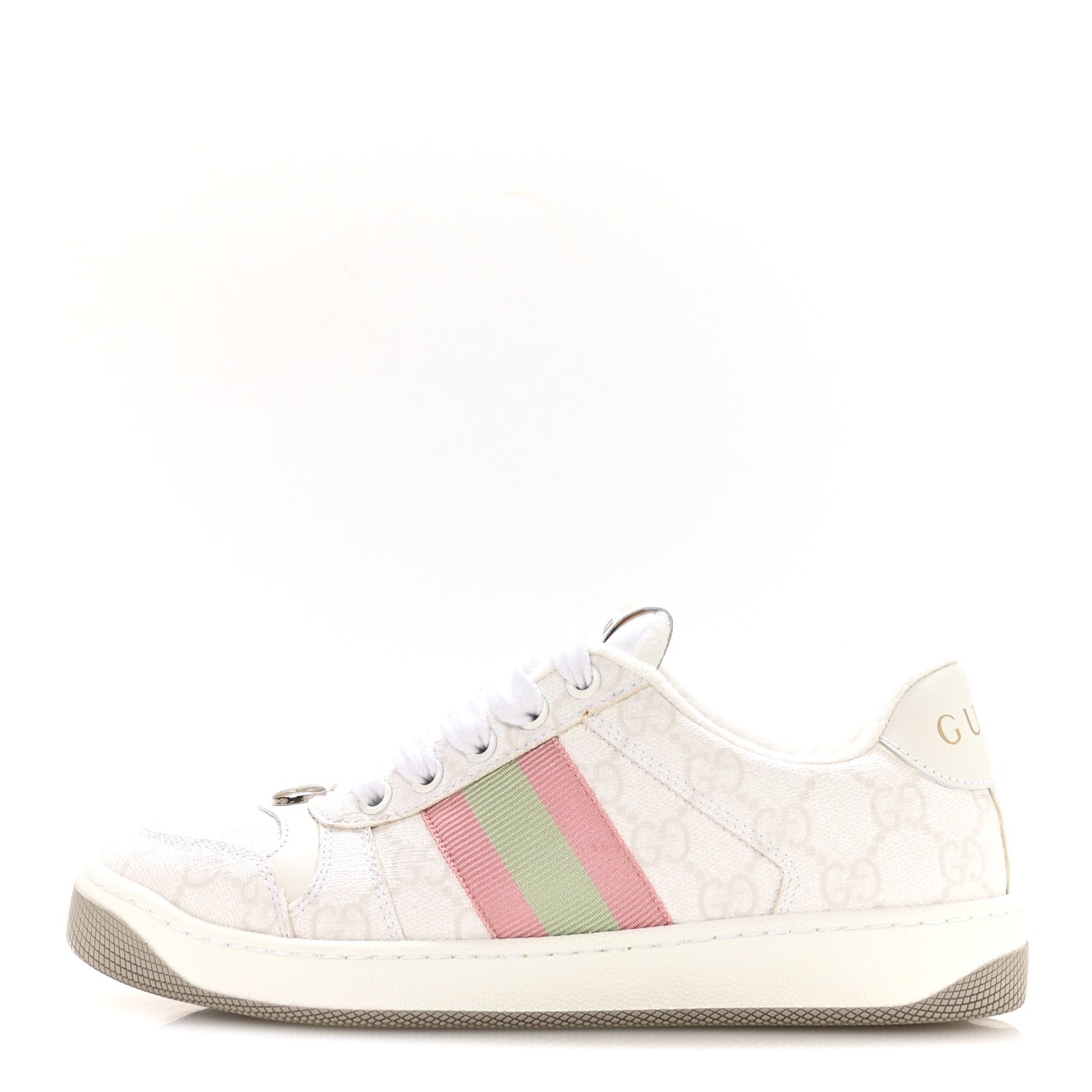 Gucci GG Monogram Web Screener Sneakers 35.5 White Grey Pink 1 of 9
