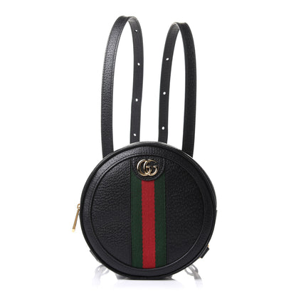 Gucci Grained Calfskin Web Mini Ophidia Round Backpack Black 1 of 10