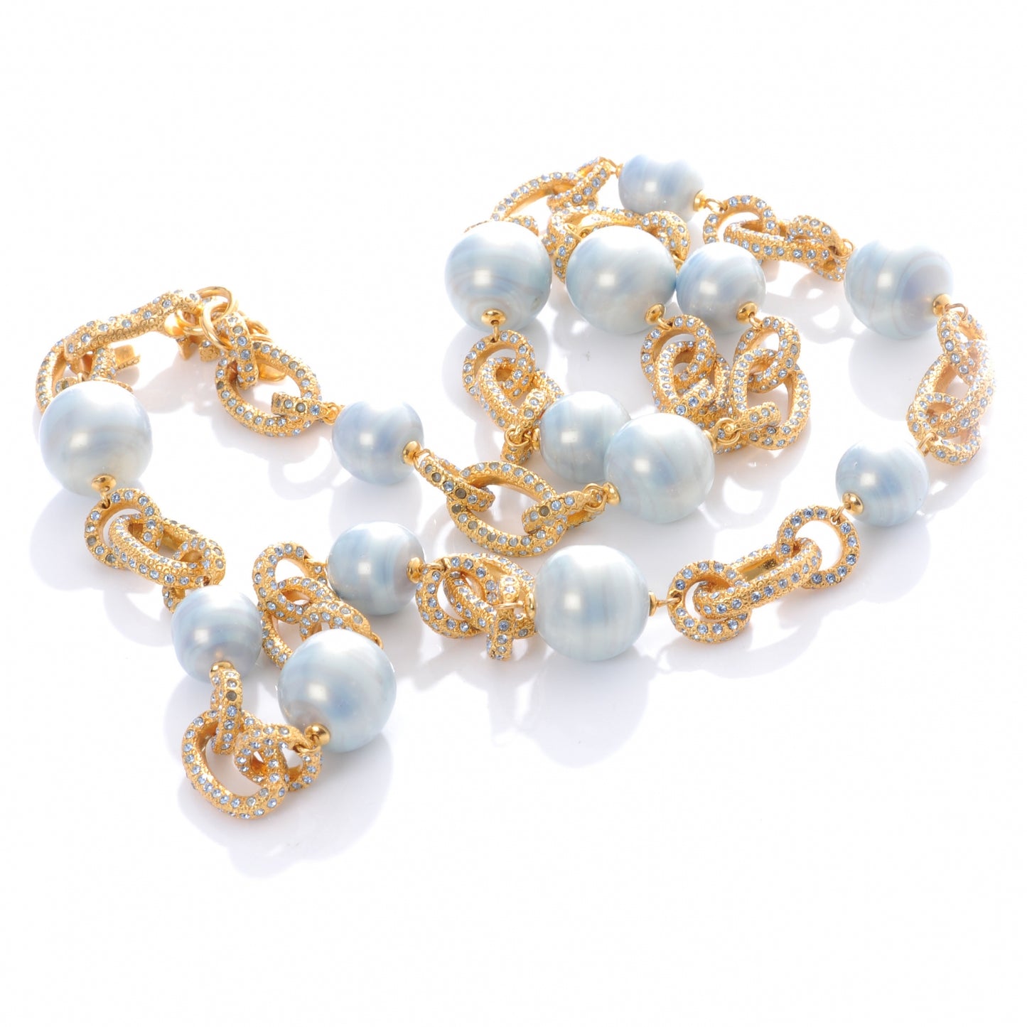 Pearl Crystal Chain Necklace Blue and Gold