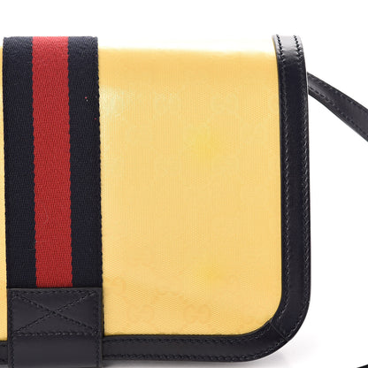Gucci Crystal Monogram Plutone Calfskin Web Ophidia Flap Messenger Bag Straw Yellow Blue 9 of 10