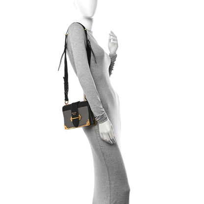 Prada City Calfskin Saffiano Cahier Bag Mercurio Black 2 of 11