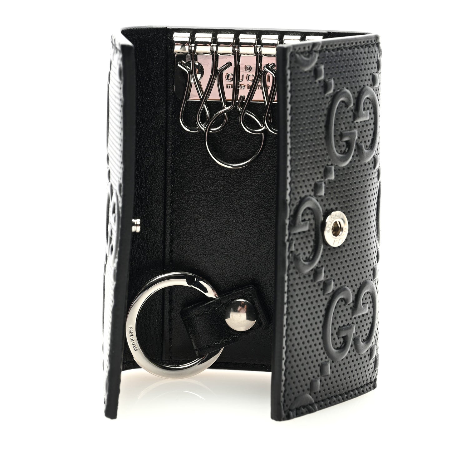 Calfskin GG Tennis Embossed 6 Key Holder Case Black