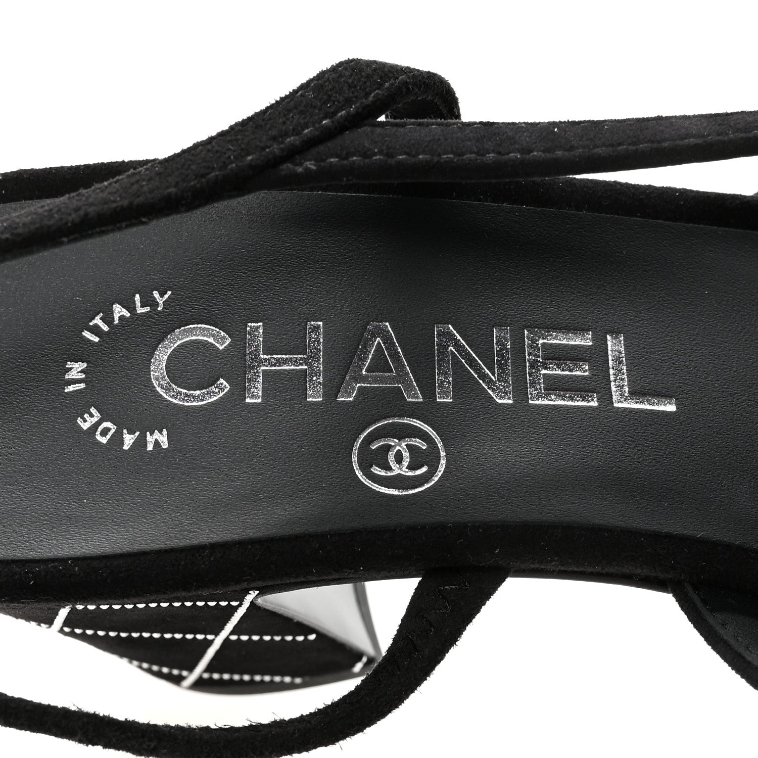 Chanel Suede Grosgrain Studded Cap Toe CC Slingback Pumps 36 Black Silver 8 of 10