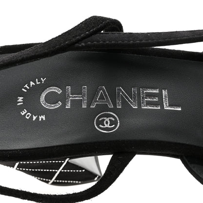 Chanel Suede Grosgrain Studded Cap Toe CC Slingback Pumps 36 Black Silver 8 of 10