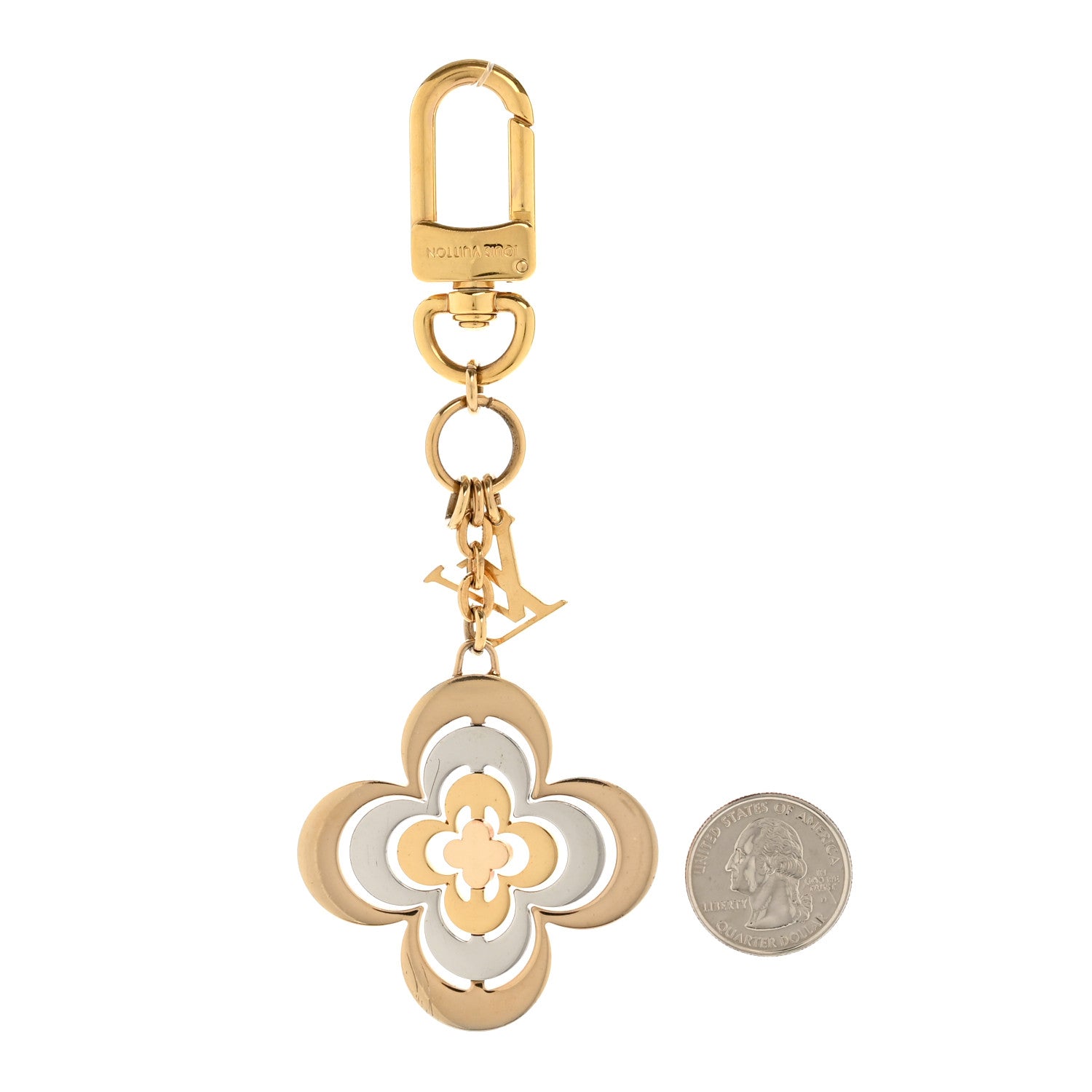 Louis Vuitton Metal Fleur Bag Charm Key Holder Gold 2 of 4