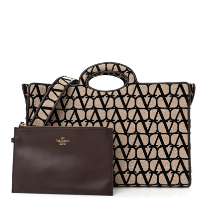 Valentino Garavani Toile Iconographe Goatskin Le Troisieme Shopping Bag Naturale Black Fondant 1 of 14