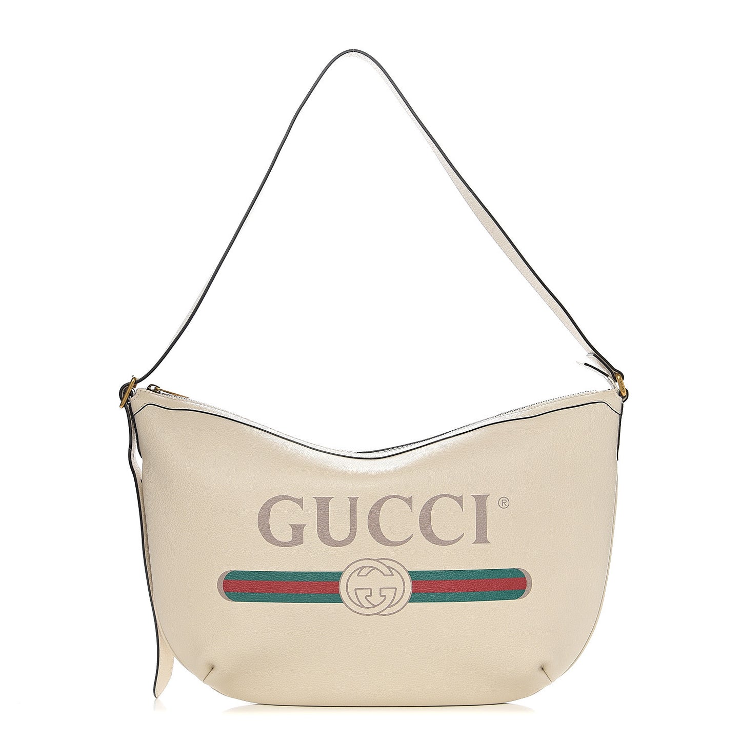 Grained Calfskin Logo Half Moon Hobo White